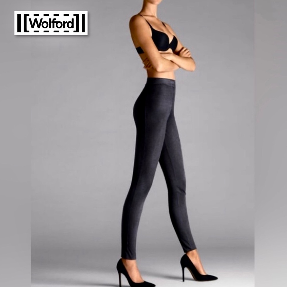 Wolford Estella Faux Suede Leggings Black Size 4 Mixed Media Velour Skinny Pant - Picture 2 of 16